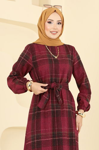 moda selvim Dress 9010S324 Burgundy - Thumbnail