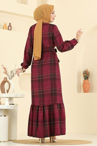 moda selvim Dress 9010S324 Burgundy - Thumbnail