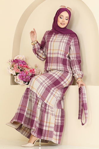 moda selvim الفستان فوشي 9010S324 - Thumbnail