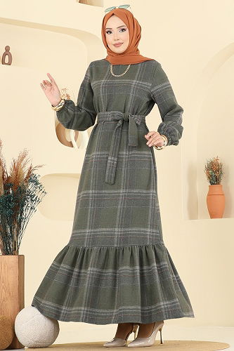 moda selvim Dress 9010S324 Khaki - Thumbnail