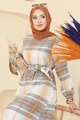 moda selvim Dress 9010S324 Mustard - Thumbnail