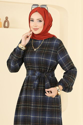 moda selvim Dress 9010S324 Navy Blue - Thumbnail