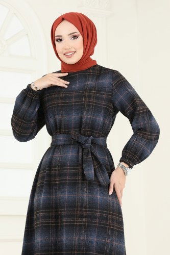 moda selvim الفستان كحلي 9010S324 - Thumbnail