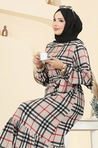 moda selvim الفستان بيج 9010S324 - Thumbnail