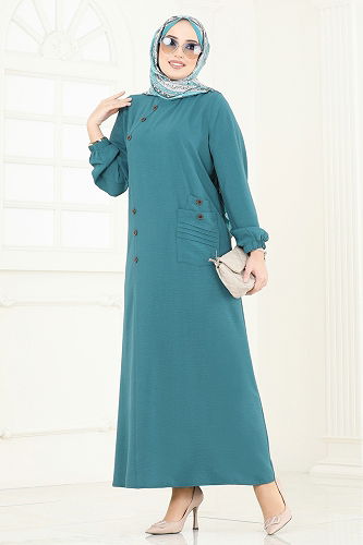 moda selvim Dress 9011S324 Petroleum - Thumbnail