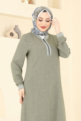 moda selvim الفستان أخضر عشبي 9021S324 - Thumbnail