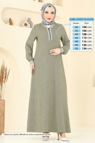 moda selvim الفستان أخضر عشبي 9021S324 - Thumbnail