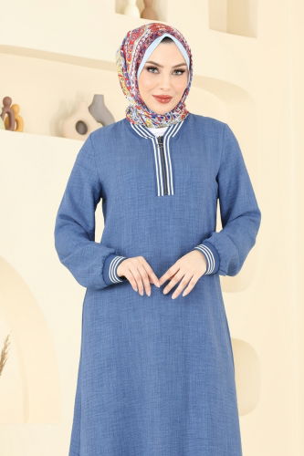 moda selvim Dress 9021S324 Indigo - Thumbnail