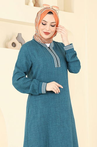 moda selvim الفستان بترولي 9021S324 - Thumbnail