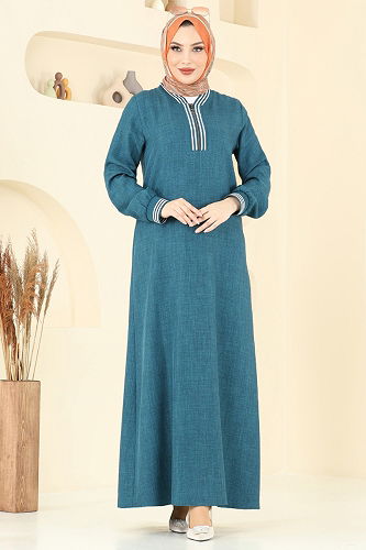 moda selvim الفستان بترولي 9021S324 - Thumbnail