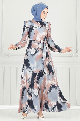 moda selvim Dress 9034S324 Navy Blue - Thumbnail