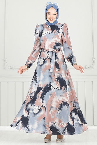 moda selvim Dress 9034S324 Navy Blue - Thumbnail