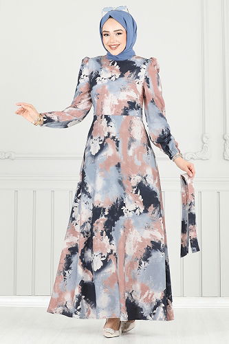 moda selvim الفستان كحلي 9034S324 - Thumbnail