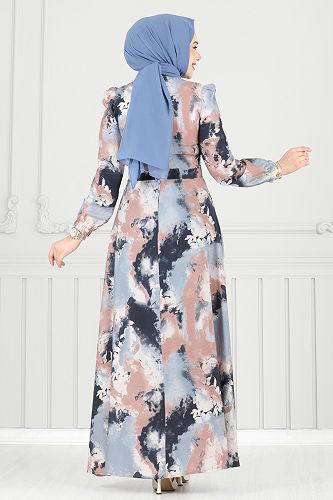 moda selvim الفستان كحلي 9034S324 - Thumbnail