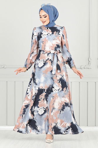 moda selvim Dress 9035SVL982-M Navy Blue - Thumbnail