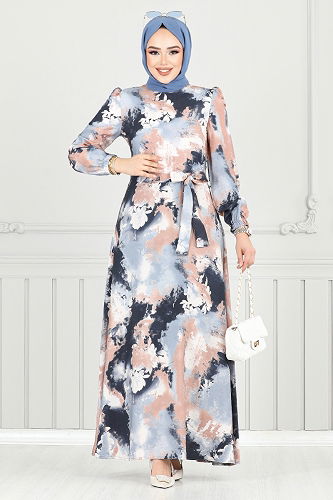 moda selvim الفستان كحلي 9035SVL982-M - Thumbnail