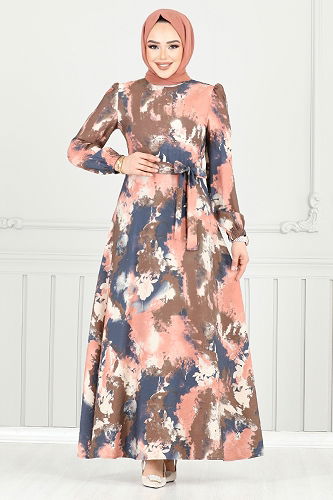 moda selvim Dress 9035SVL982-M Powder - Thumbnail