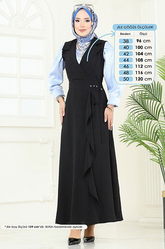 moda selvim فستان بلا اكمام أسود 9036S324 - Thumbnail