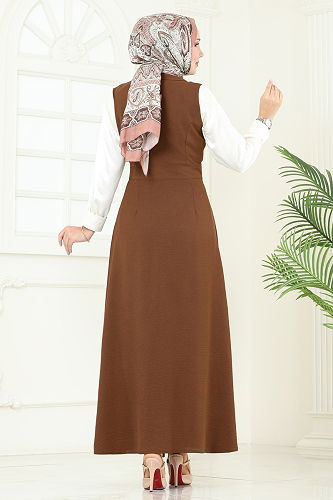 moda selvim فستان بلا اكمام بني فاتح 9036S324 - Thumbnail