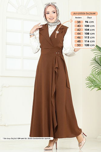 moda selvim فستان بلا اكمام بني فاتح 9036S324 - Thumbnail