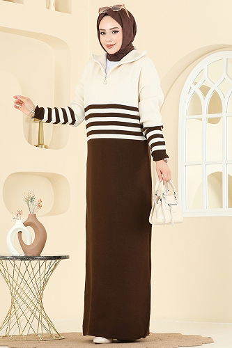 moda selvim الفستان بني 9051OZN1046 - Thumbnail