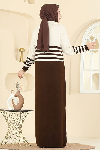 moda selvim الفستان بني 9051OZN1046 - Thumbnail