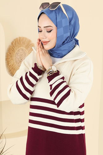 moda selvim Dress 9051OZN1046 Burgundy - Thumbnail