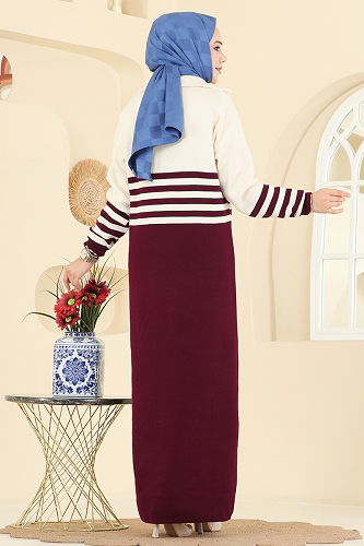 moda selvim Dress 9051OZN1046 Burgundy - Thumbnail