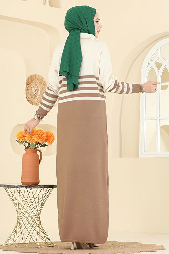 moda selvim Dress 9051OZN1046 Latte - Thumbnail
