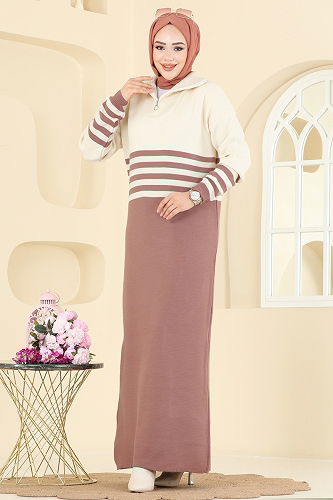 moda selvim Dress 9051OZN1046 Rose Dried - Thumbnail