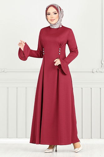 moda selvim الفستان احمر 9141PL940-M - Thumbnail