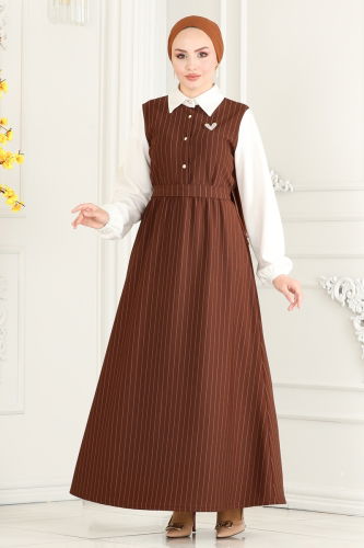 moda selvim Dress 915TMR472 Brown - Thumbnail