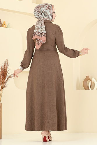 moda selvim Dress 9162PLK541 Brown - Thumbnail