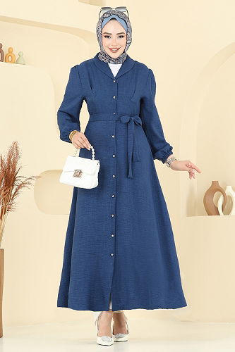 moda selvim Dress 9162PLK541 Dark Indigo - Thumbnail