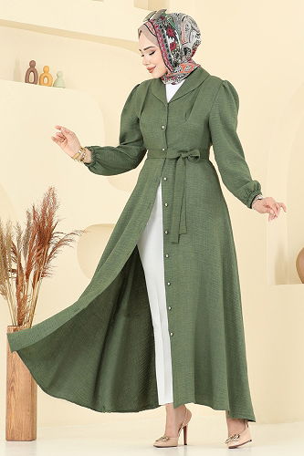 moda selvim الفستان اخضر عفني 9162PLK541 - Thumbnail