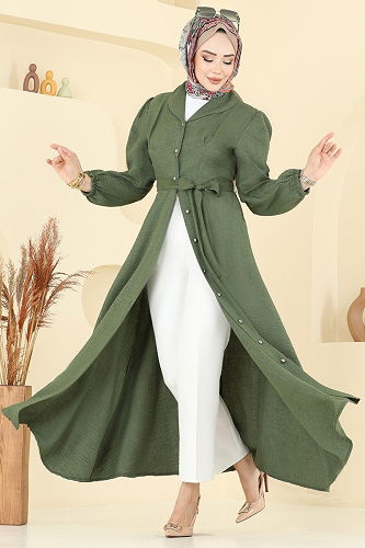 moda selvim الفستان اخضر عفني 9162PLK541 - Thumbnail