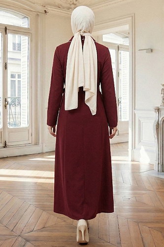moda selvim Dress 9221PL940-M Burgundy - Thumbnail