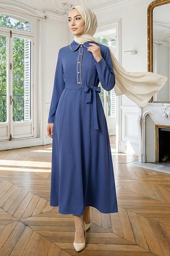 moda selvim Dress 9221PL940-M Indigo - Thumbnail