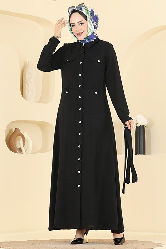 moda selvim Dress 9236PLK541 Black - Thumbnail