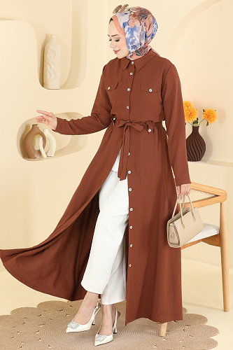 moda selvim Dress 9236PLK541 Brown - Thumbnail