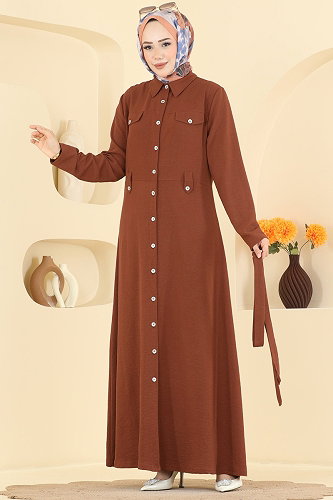 moda selvim الفستان بني 9236PLK541 - Thumbnail