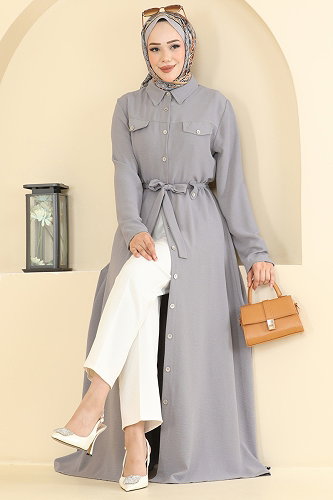moda selvim Dress 9236PLK541 Gray - Thumbnail