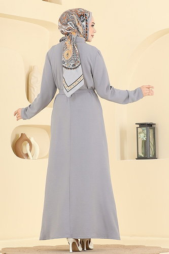 moda selvim Dress 9236PLK541 Gray - Thumbnail