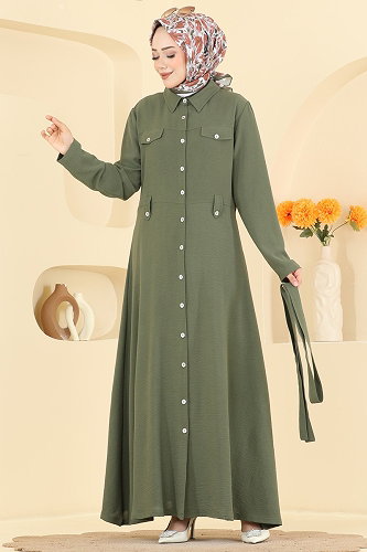 moda selvim Dress 9236PLK541 Khaki - Thumbnail
