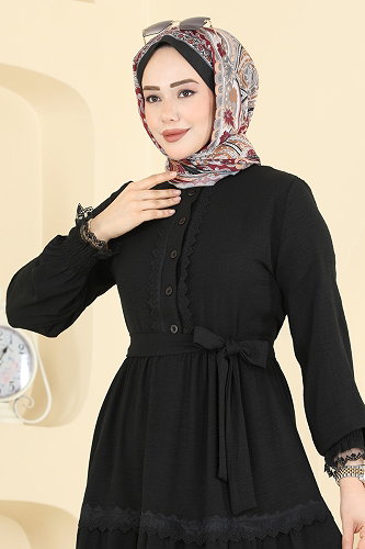 moda selvim Dress 9242PLK541 Black - Thumbnail