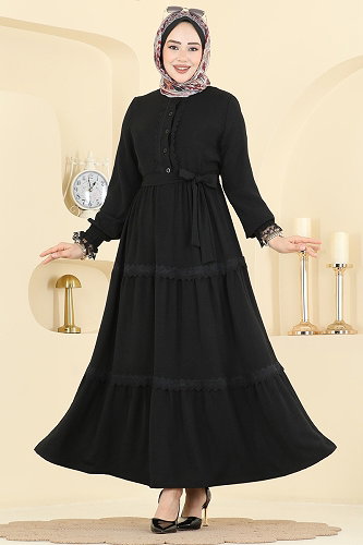 moda selvim الفستان أسود 9242PLK541 - Thumbnail