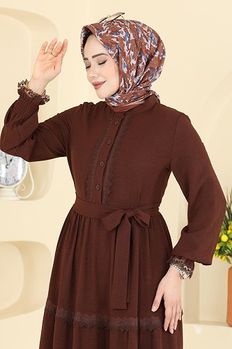 moda selvim Dress 9242PLK541 Brown - Thumbnail