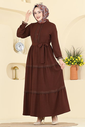 moda selvim الفستان بني 9242PLK541 - Thumbnail