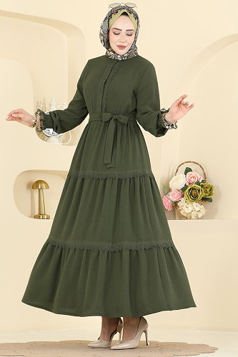 moda selvim الفستان اخضر عفني 9242PLK541 - Thumbnail