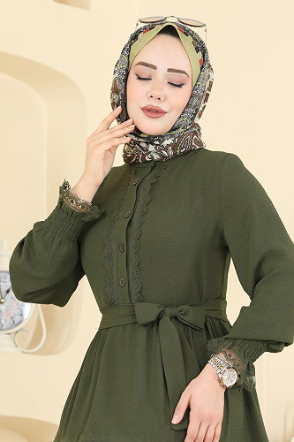 moda selvim الفستان اخضر عفني 9242PLK541 - Thumbnail